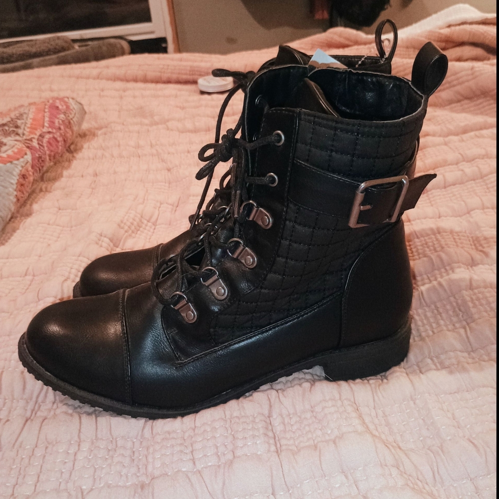 White Mountain Black Quilted Combat Boots - Picture 3 of 3